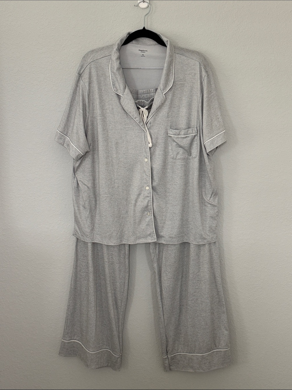 GapBody Original XL Gray Pajama Set Button Up Top Wide Leg Pants NWOT
